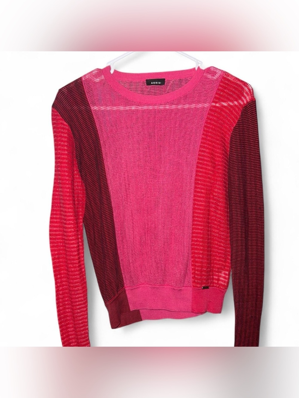 Akris Pink and Burgundy Colorblock Lightweight Crewneck Sweater
